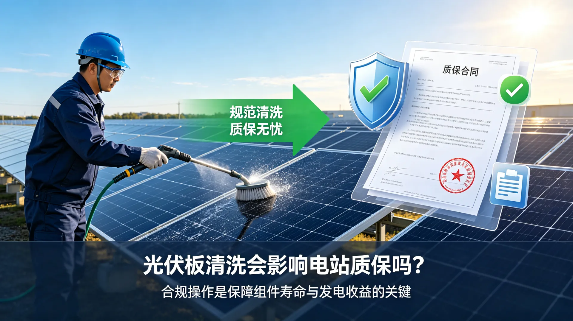 光伏清洗与电站质保关系解析：清洗会不会影响组件保修？